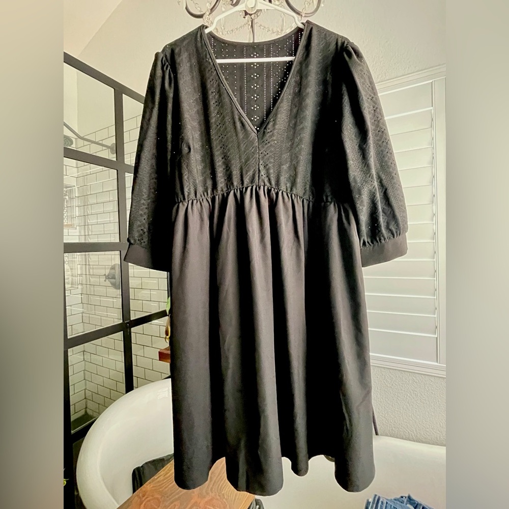 SHEIN LUNE Plus V-neck Guipure Lace Insert Puff Sleeve Dress 3XL